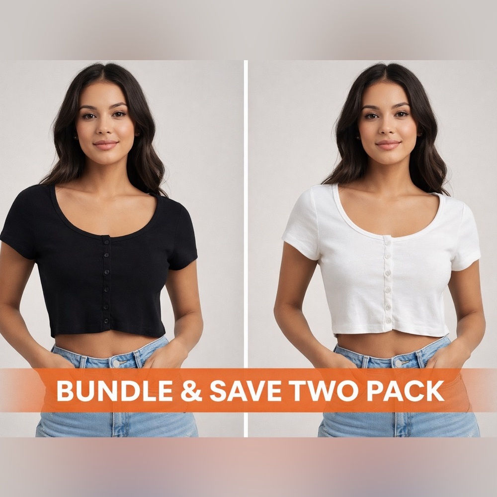 2-pack Cotton On Black and White button-down cropped T-shirts size XS
